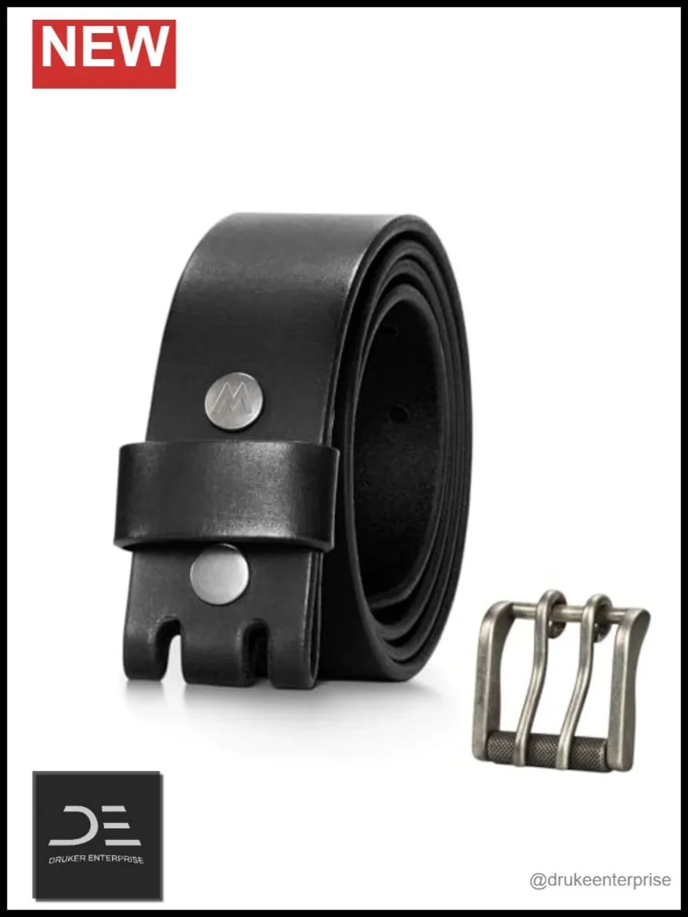 Genuine Leather Men's Belt with Removable Double-Prong Roller Buckle, 38mm